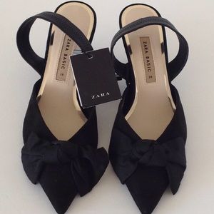 Zara Black Slingback Bow Kitten Heels